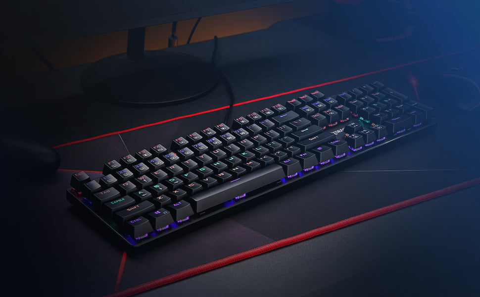Redragon K608 Valheim Rainbow Gaming Keyboard, 104 Keys NKRO Mechanical Keyboard w/Soft Tactile and Low Noise BLUE Switch - عربي/eng