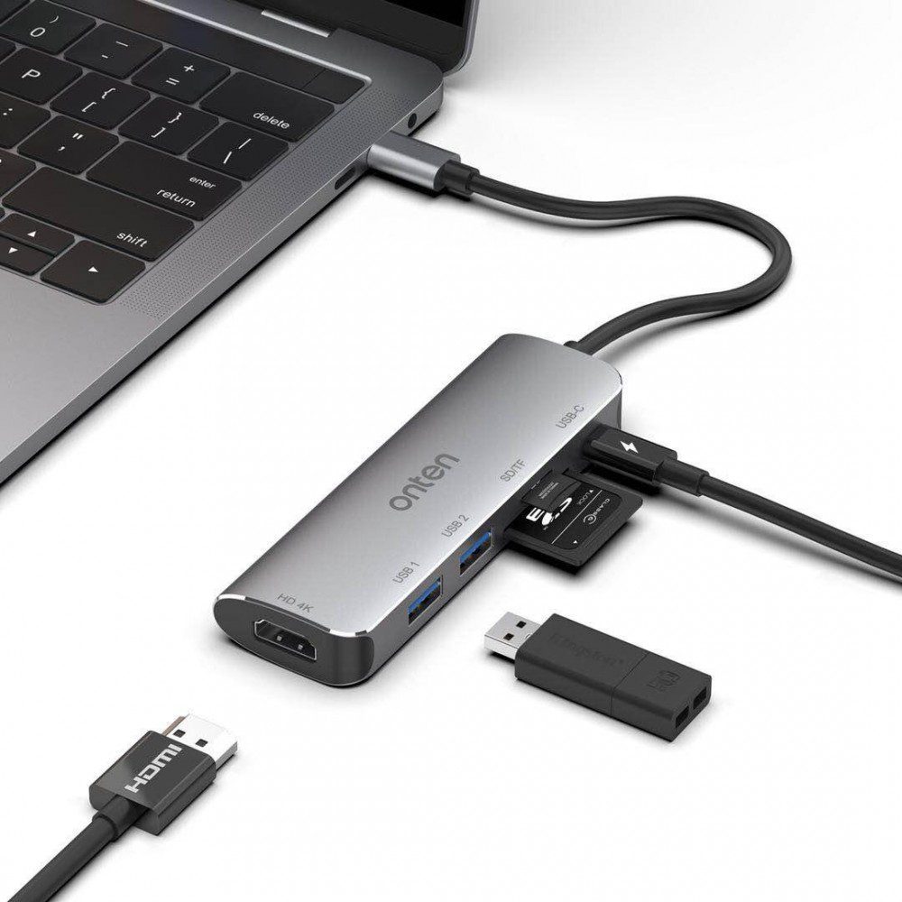 NTEN 95116D USB C HUB Dock Station 6 in 1 – HDMI 4K@30Hz + SD/TF + USB 3.0 X2 + Type-C (PD 3.0)
