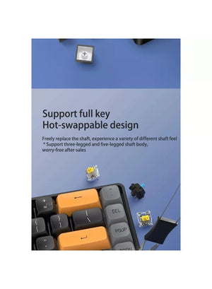 AIGO A68 3-Mode Wireless, Bluetooth, Wired Gaming Mechancial Keyboard - Yellow Switch Hot Swappable - 1000Hz Polling rate - PBT keycaps - Detchable USB C Cable