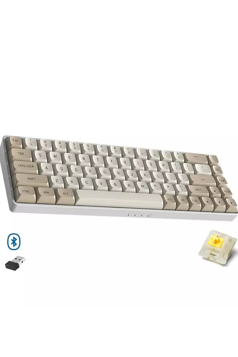 AIGO A68 3-Mode Wireless, Bluetooth, Wired Gaming Mechancial Keyboard - Yellow Switch Hot Swappable - 1000Hz Polling rate - PBT keycaps - Detchable USB C Cable
