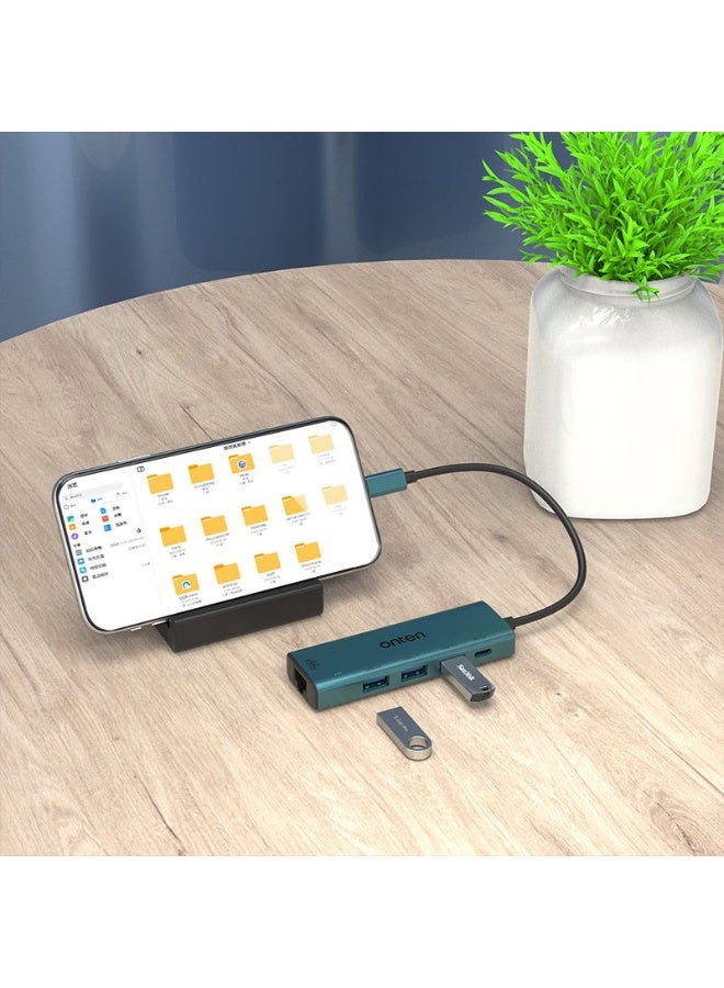 ONTEN UC121 USB C HUB 5-in-1, 1X Ethernet RJ45 100Mbps Port 2X USB 2.0, 1X USB 3.0, USB-C Port PD 3.0