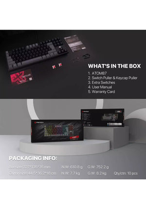 Fantech Atom TKL MK876 V2 RGB Blue Switches GRAY Wired Mechanical Keyboard - عربي/eng