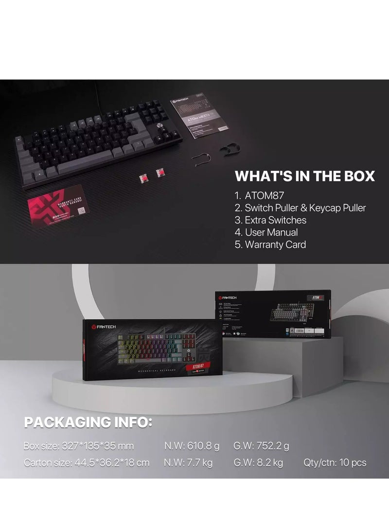 Fantech Atom TKL MK876 V2 RGB Blue Switches GRAY Wired Mechanical Keyboard - عربي/eng