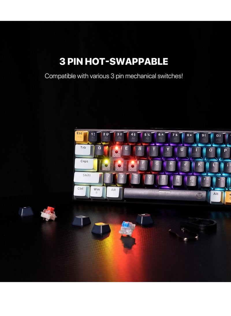 Fantech ATOM63 MK874V2 60% Gaming Mechanical Keyboard – Hot Swap – 17 RGB Lighting Modes – Removable Type-C cable – 63 PBT Arabic / English Keycap | Navy