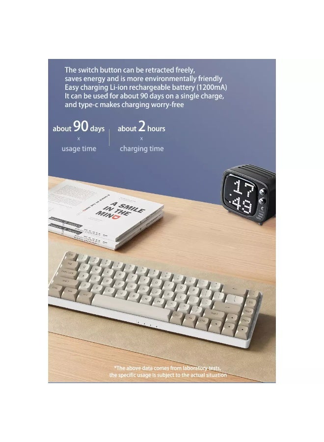 AIGO A68 3-Mode Wireless, Bluetooth, Wired Gaming Mechancial Keyboard - Yellow Switch Hot Swappable - 1000Hz Polling rate - PBT keycaps - Detchable USB C Cable