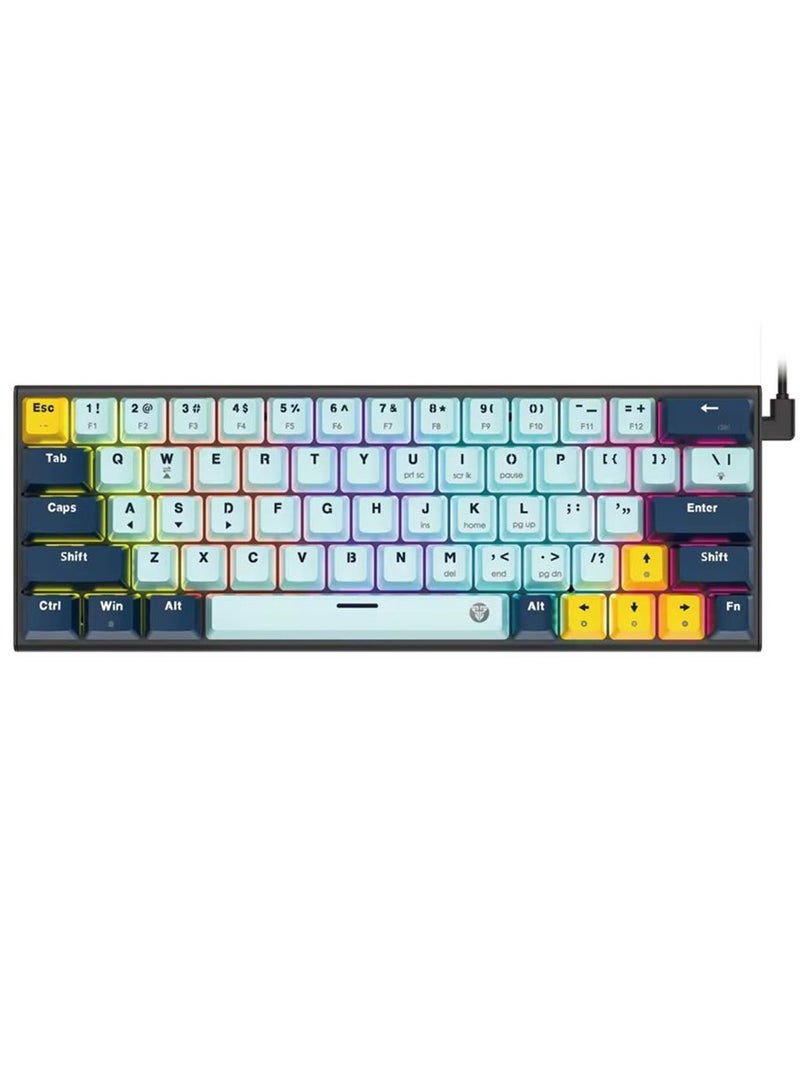 FANTECH ATOM63 MK874V2 60% Gaming Mechanical Keyboard – Hot Swap  – 17 RGB Lighting Modes – Removable Type-C cable – 63 PBT Arabic / English Keycap | SKY BLUE