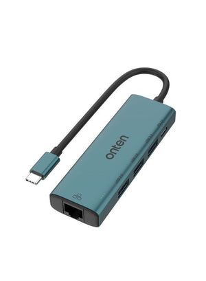 ONTEN UC121 USB C HUB 5-in-1, 1X Ethernet RJ45 100Mbps Port 2X USB 2.0, 1X USB 3.0, USB-C Port PD 3.0