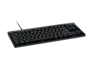 Logitech G515 TKL wired gaming keyboard with GL mechanical switches, customizable RGB lighting, sound-dampening construction, and up to 15 programmable keys via G HUB