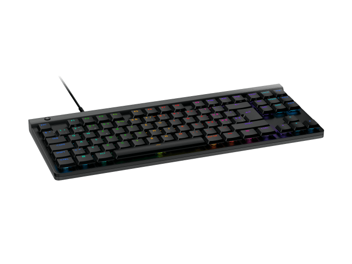 Logitech G515 TKL wired gaming keyboard with GL mechanical switches, customizable RGB lighting, sound-dampening construction, and up to 15 programmable keys via G HUB