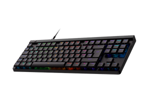 Logitech G515 TKL wired gaming keyboard with GL mechanical switches, customizable RGB lighting, sound-dampening construction, and up to 15 programmable keys via G HUB
