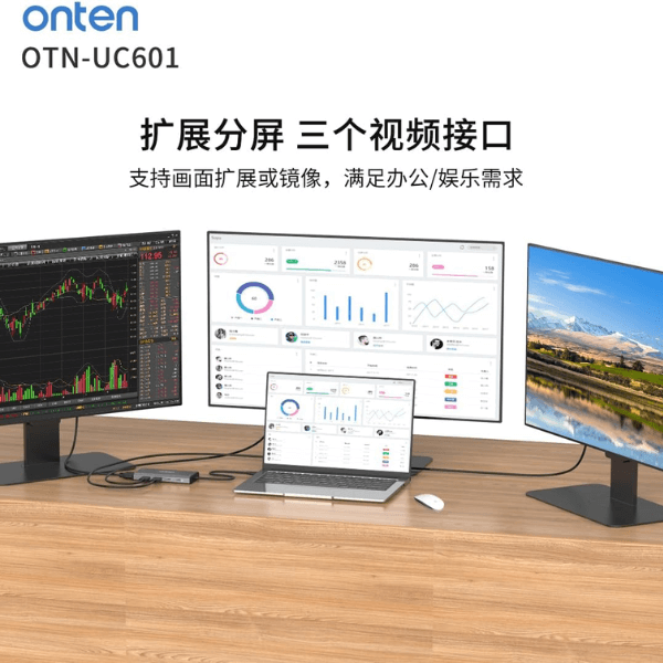 Onten Hub 12in1 Type-C To HDMI (4K)*2+SD/TF Card+PD Charge+USB 3.0*3+USB-C+VGA+Audio+Gigabit Lan OTN-UC601