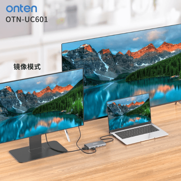 Onten Hub 12in1 Type-C To HDMI (4K)*2+SD/TF Card+PD Charge+USB 3.0*3+USB-C+VGA+Audio+Gigabit Lan OTN-UC601