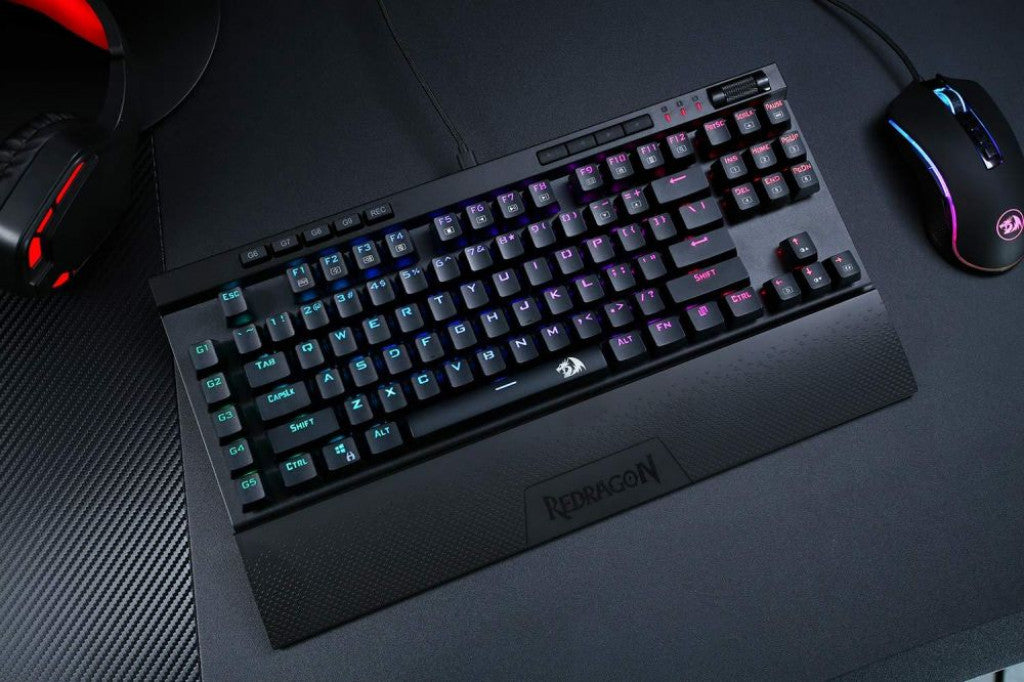 Redragon K587 MAGIC-WAND 87 Keys Compact RGB TKL Mechanical Gaming Keyboard, Type-C Keyboard with 9 Onboard Macro Keys, Detachable Wrist Rest - عربي/eng