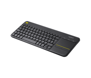 Logitech K400 Plus: Wireless (2.4GHz, 10m range), built-in touchpad, 2xAA batteries (18-month life), media keys, compatible with Windows, Android, and ChromeOS