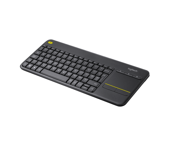 Logitech K400 Plus: Wireless (2.4GHz, 10m range), built-in touchpad, 2xAA batteries (18-month life), media keys, compatible with Windows, Android, and ChromeOS
