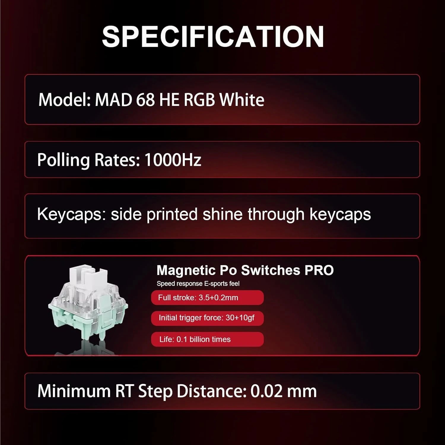 Madlions Professional Gaming Magnetic Keyboard MAD 68 HE RGB -  Magnetic Amber Pro Switches - White