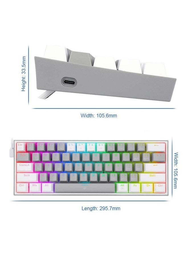 Redragon K617-RGB Gray/White Mechanical Gaming Keyboard – 60% Compact, RGB, Hot-Swappable