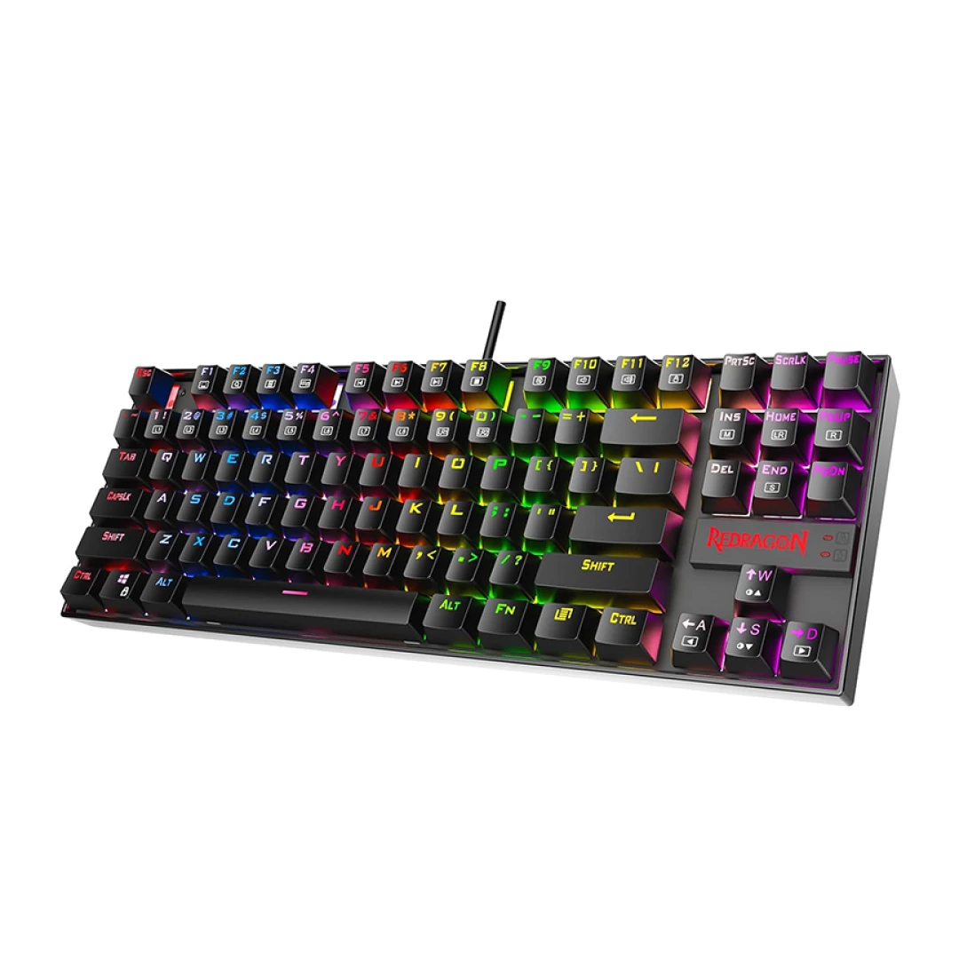 Redragon K552 KUMARA 87 Key LED RGB Backlit Mechanical Computer illuminated Keyboard with Blue Switches for PC Gaming Compact ABS-Metal Design - عربي/eng