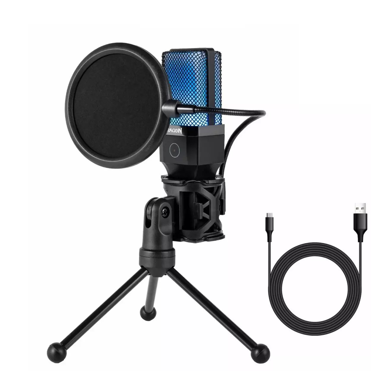 Redragon GM212 Adne Streaming Microphone RGB with Pop Filter, Type-C Connection