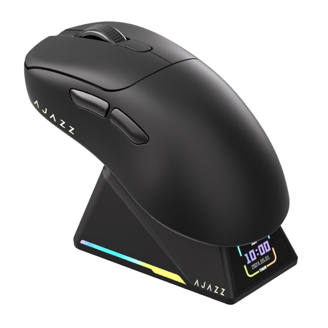 AJAZZ AJ-179 Apex 42000 DPI Magnetic Charging Station with TFT Display Mouse-PAW 3950 Sensor-8K Dongle AJ179 (Black)
