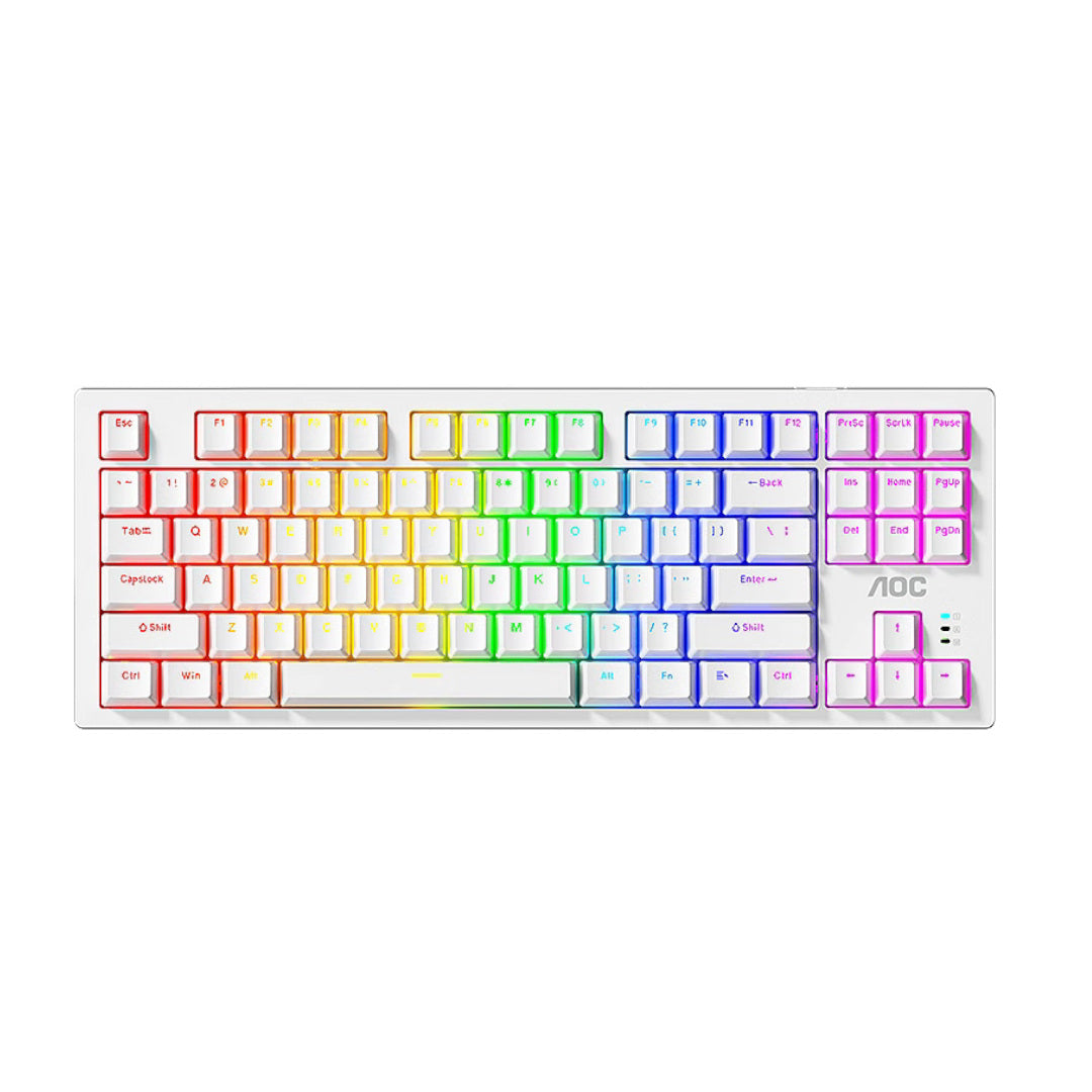 AOC GK230 Rainbow TKL Gaming Mechanical Keyboard – AR / EN 87 Key – Blue Switch | White