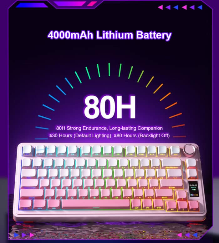 AULA S75 PRO Wireless Mechanical Keyboard with Screen&Knob, 75% Hot Swappable Gaming Keyboard with Pre-lubed Switches, RGB Backlit, PBT Keycaps Creamy Sounding Pc Gaming Keyboards - View 9