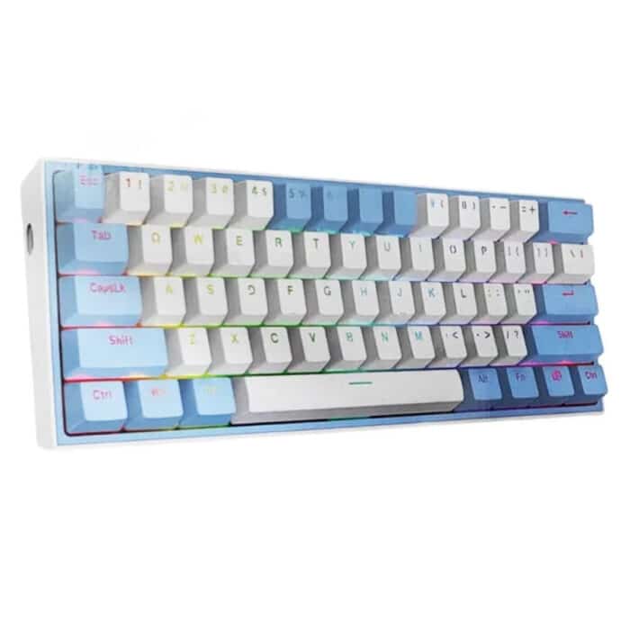 Redragon K617-RGB Fizz White Bule compact 60 mechanical keyboard RGB with red switches - عربي/eng