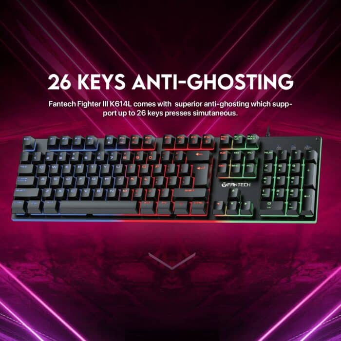 Fantech K614L Fighter III RGB Wired Gaming Keyboard Black - عربي/eng - Back View