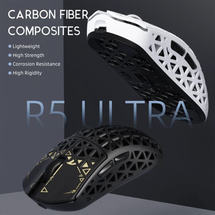 ATTACK SHARK R5 Ultra Carbon Fiber Wireless 8K PAW3950MAX Gaming Mouse with 8K Coiled Cable - Back View