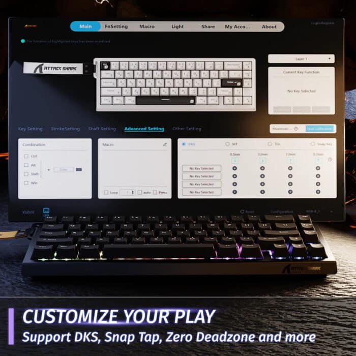 ATTACK SHARK X68 HE 8000Hz Rapid Trigger Keyboard, 0.01mm RT Accuracy Wired Gaming Keyboard with Magnetic Switch, Adjustable Actuation, Rapid Trigger, Snap Tap, RGB Lighting for PC/Mac, Black - In Use