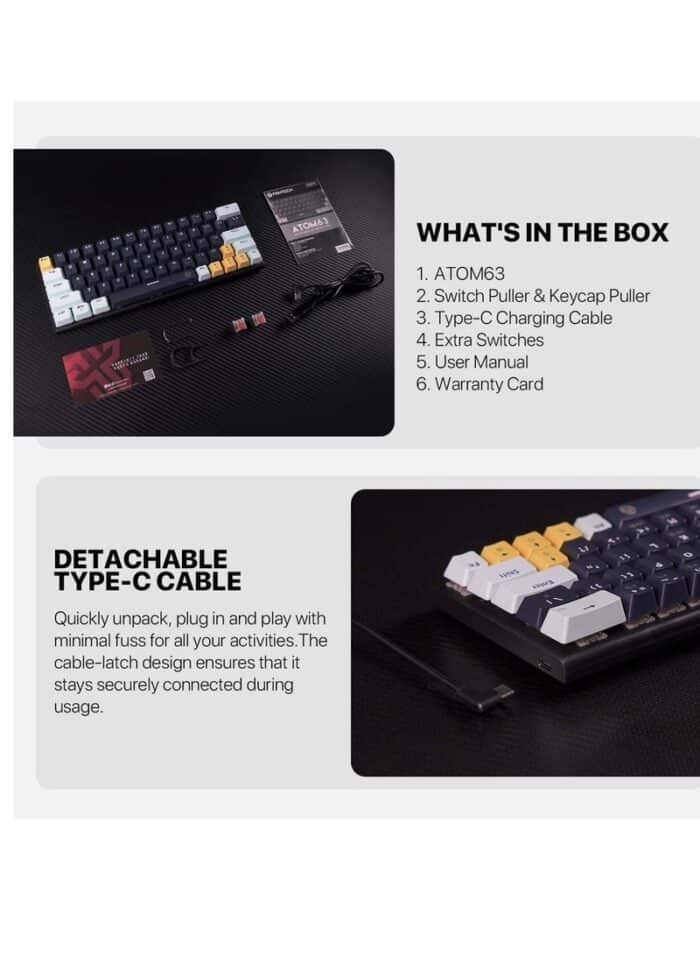 Fantech Mizu Edition MK874V2 Atom 63 mechanical keyboard - 63 Keys | Hot-Swappable | Mizu Edition - Back View