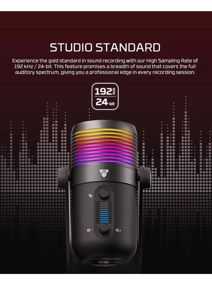 FANTECH MCX03 LEVIOSA MAX Microphone USB-C RGB Professional Gaming Stream Condenser PURE PRECISION 16mm Capsule – Cardioid Polar Pattern – Noise Reduction tech – Real Time Monitoring with Headphone jack | Black - Side View