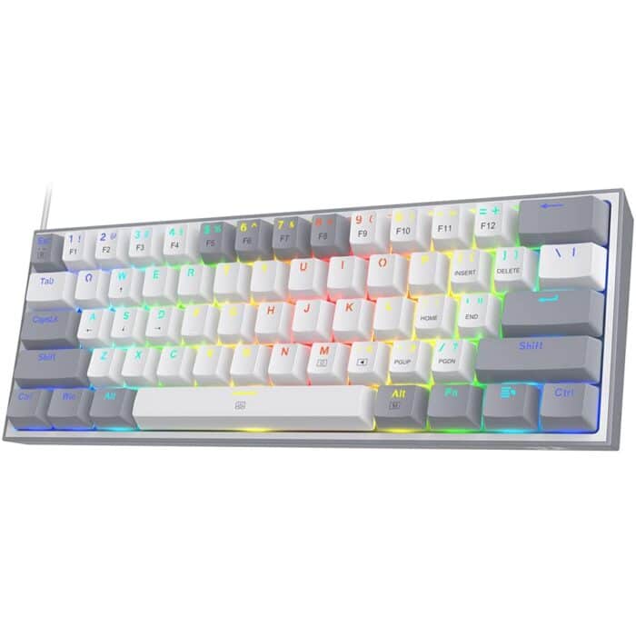 Redragon K616 Fizz Pro RGB – 60% keyboard with red mechanical switches, Bluetooth & USB-C wired connectivity WHITE/GRAY - عربي/eng - Side View