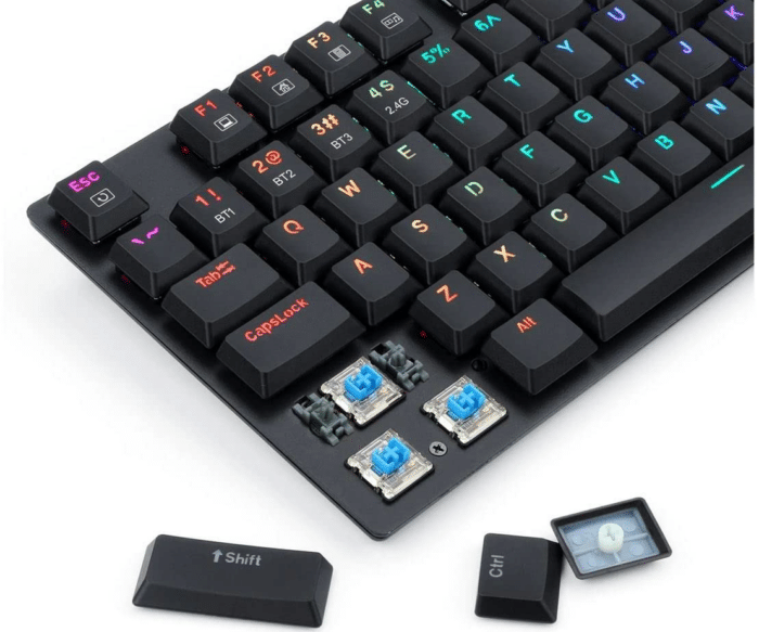 Redragon K607 Low Profile Mechanical Gaming Keyboard 87 Key Tenkeyless RGB LED Backlit Wired Computer Keyboard with Blue Switches for Windows PC - عربي/eng - Side View