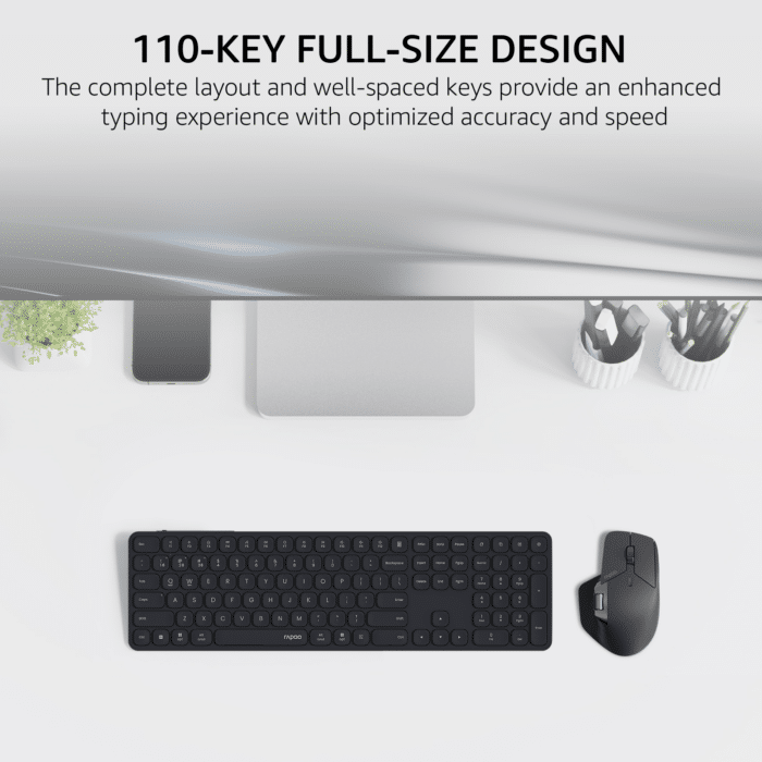 Rapoo 9560M Wireless Keyboard and Mouse Combo, Blade-Series E9550L - Back View