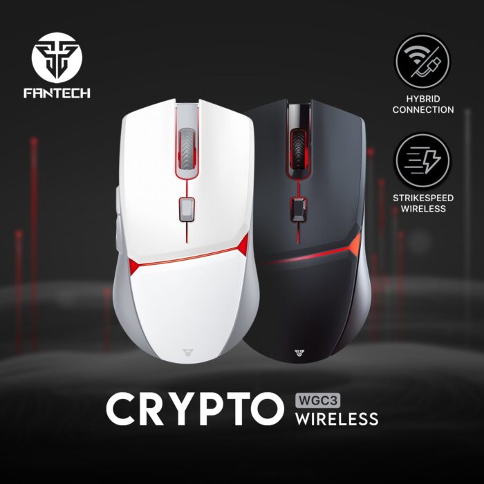 Fantech Crypto WGC3 Wireless Mouse Gaming Crypto Polling Rate 1000Hz DPI 10000- white - Back View