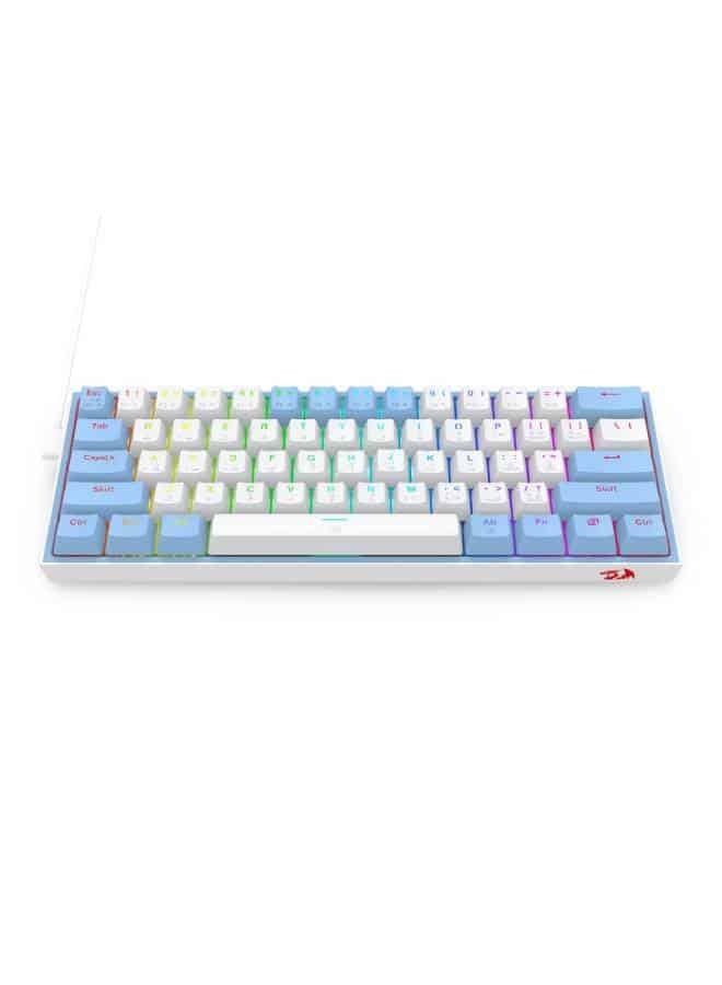 Redragon K617-RGB Fizz White Bule compact 60 mechanical keyboard RGB with red switches - عربي/eng - Detail View