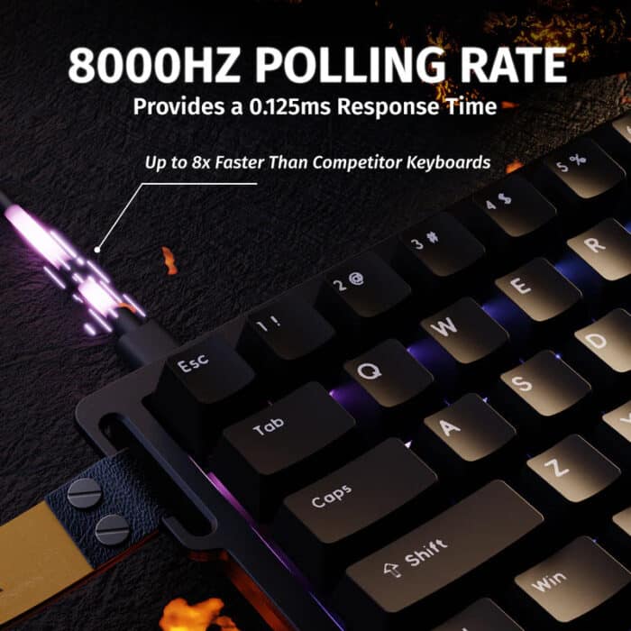 ATTACK SHARK X68 HE 8000Hz Rapid Trigger Keyboard, 0.01mm RT Accuracy Wired Gaming Keyboard with Magnetic Switch, Adjustable Actuation, Rapid Trigger, Snap Tap, RGB Lighting for PC/Mac, Black - Back View