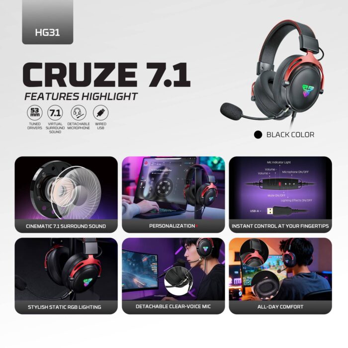 FANTECH HG31 CRUZE 7.1 Surround Sound Gaming Headset - Side View