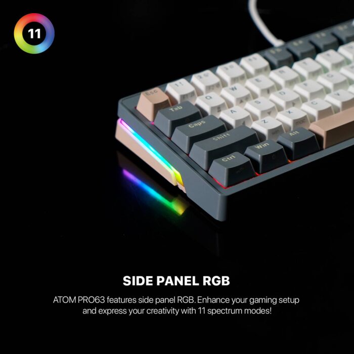 Fantech ATOM PRO63 MK912 mechanical keyboard - Tri-Mode | Hot-Swappable | RGB | Mercury - Detail View