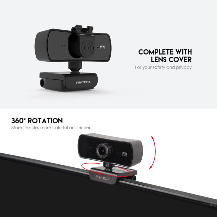 Fantech C30 LUMINOUS Quad HD 2K Webcam With Built-In Microphone - Side View