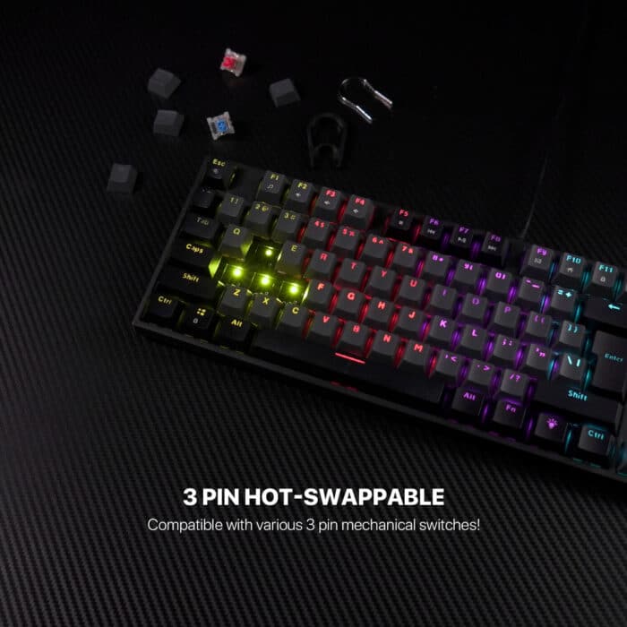 Fantech ATOM104 MK886V2 mechanical keyboard Sumi black - 104 Keys | Full-Size | RGB | Sumi Black - Side View