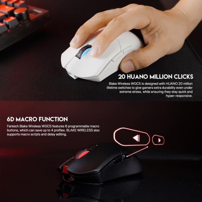 FANTECH WGC5S BLAKE S DUAL MODE WIRELESS GAMING MOUSE Polling Rate 1000Hz - Black - In Use