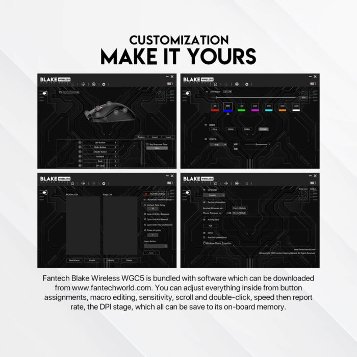 FANTECH WGC5S BLAKE S DUAL MODE WIRELESS GAMING MOUSE Polling Rate 1000Hz - Black - View 7