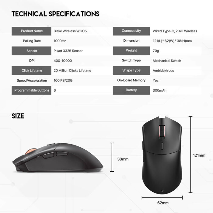 FANTECH WGC5S BLAKE S DUAL MODE WIRELESS GAMING MOUSE Polling Rate 1000Hz - Black - View 11
