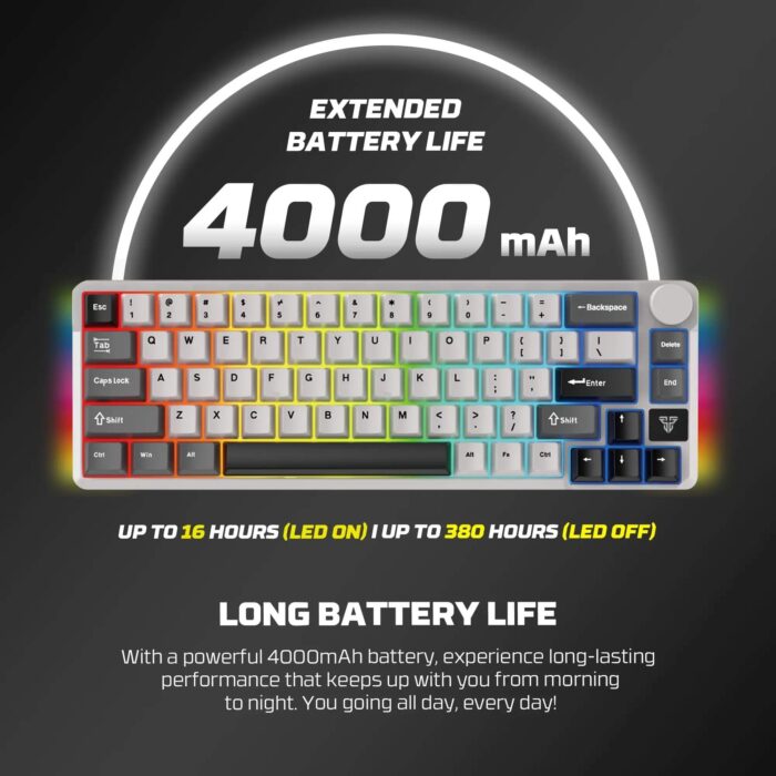 Fantech MK919 ATOM PRO66 mechanical keyboard grey - Tri-Mode | Hot-Swappable | RGB | Grey - Side View