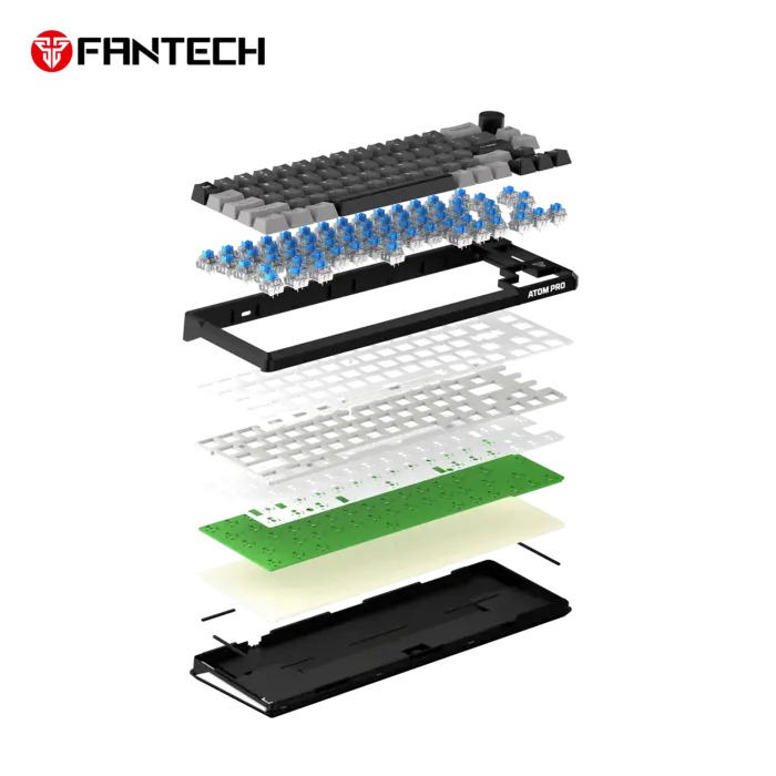 Fantech MK919 ATOM PRO66 mechanical keyboard light grey - Tri-Mode | Hot-Swappable | RGB | Light Grey - Back View