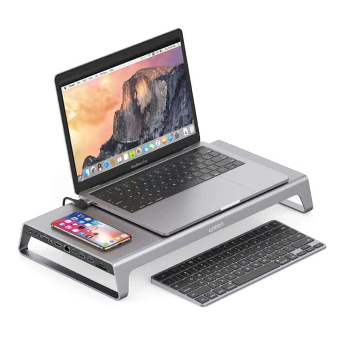 ONTEN USB C 11 In 1 HUB Multi Function Dock Station – Wireless Charging – USB 3.0 X2 + USB-C X2 + TF/SD X1 + HDMI/VGA + 3.5Jack + RJ45 + Type C PD - Side View