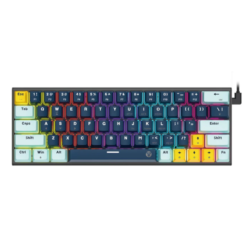 Fantech ATOM63 MK874V2 60% Gaming Mechanical Keyboard – Hot Swap – 17 RGB Lighting Modes – Removable Type-C cable – 63 PBT Arabic / English Keycap | Navy