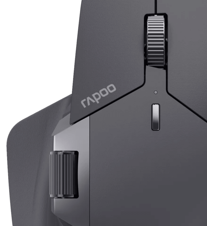 Rapoo MT760L Multi-mode Wireless Optical Mouse - Black Ergonomic Design - Side View